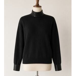 Vintage 80s Calvin Klein Sweater Black Wool Silk Angora Beaded Turtleneck Small